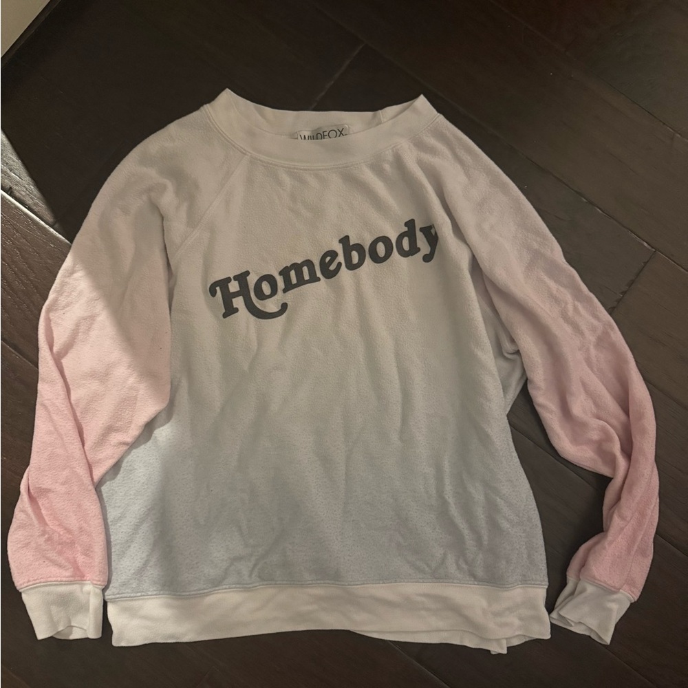 Wildfox Homebody Oversized Sweatshirt XS Pink White Cozy Lounge Top